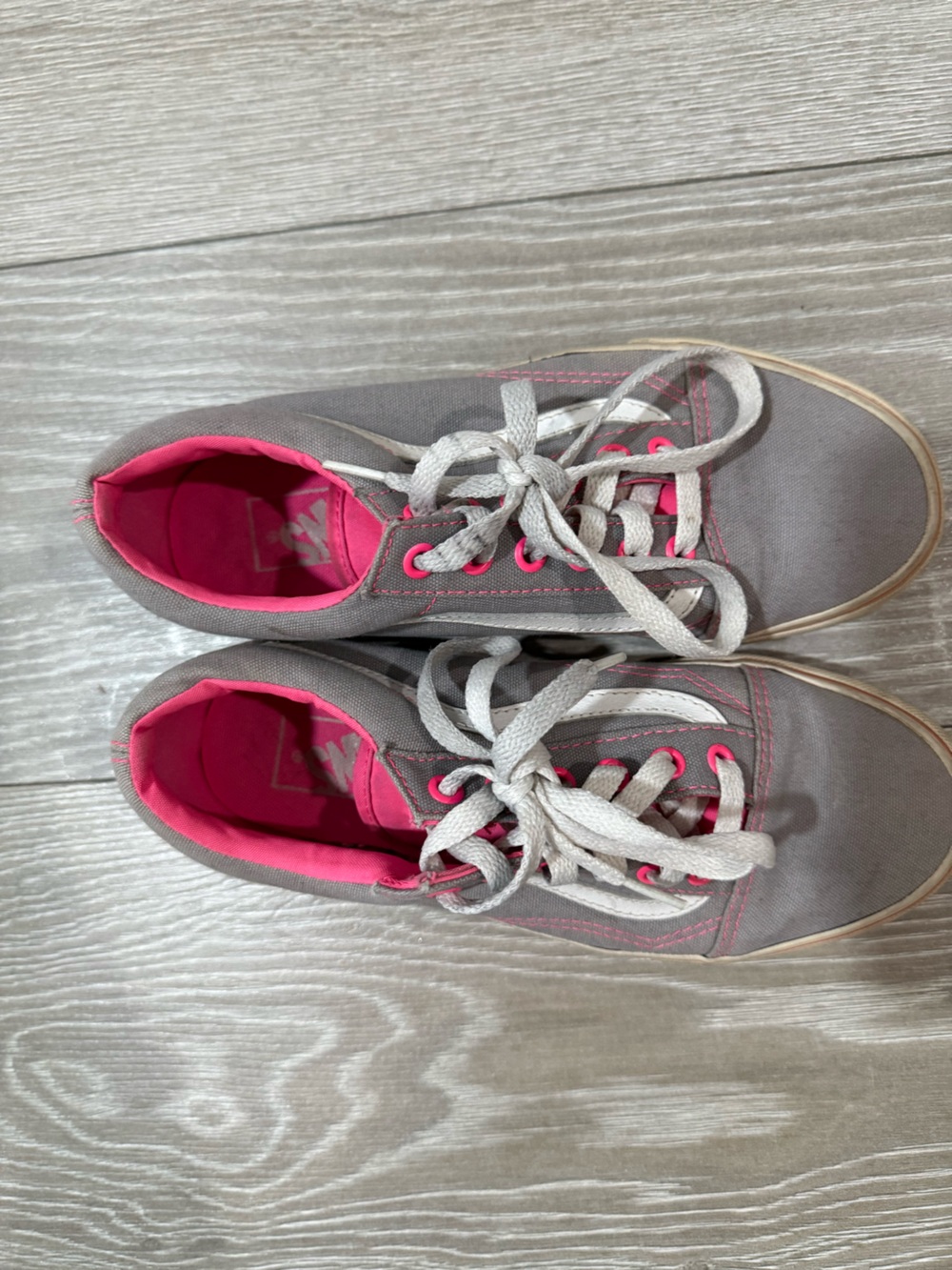 Vans Gray Canvas Sneakers with Pink Accents